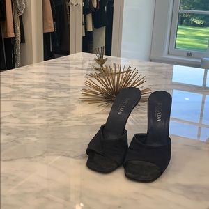 Escada Satin Black heels with crystal lining